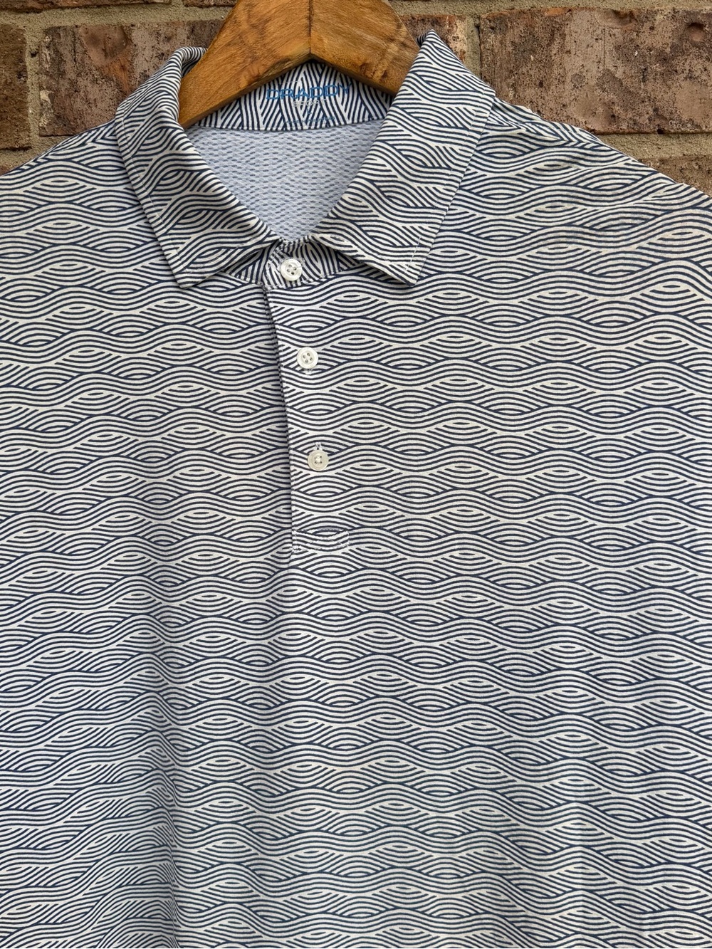 B.Draddy Sport Polo Shirt Men’s Large L Navy White Wave Print Performance Golf